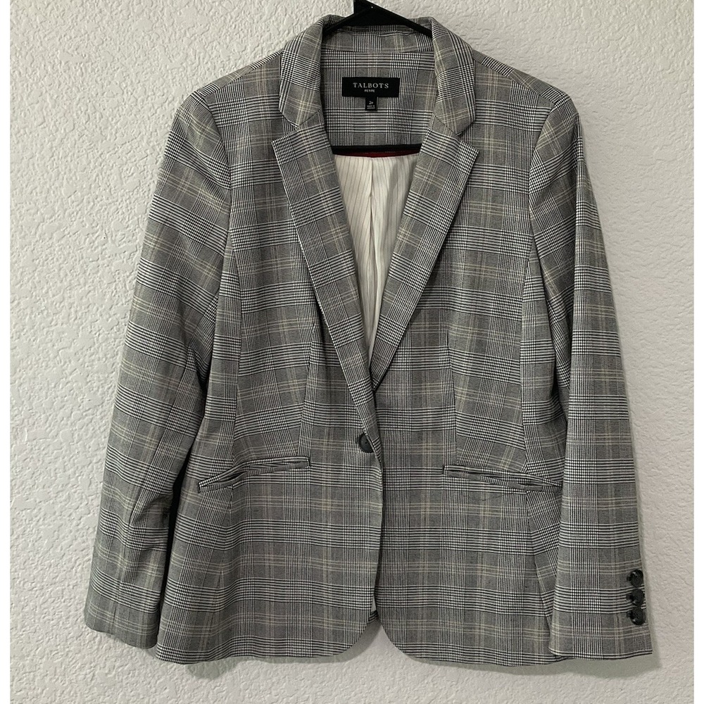 Talbots Size 2P Lake Glen Plaid One Button Blazer Business Or Casual Women's